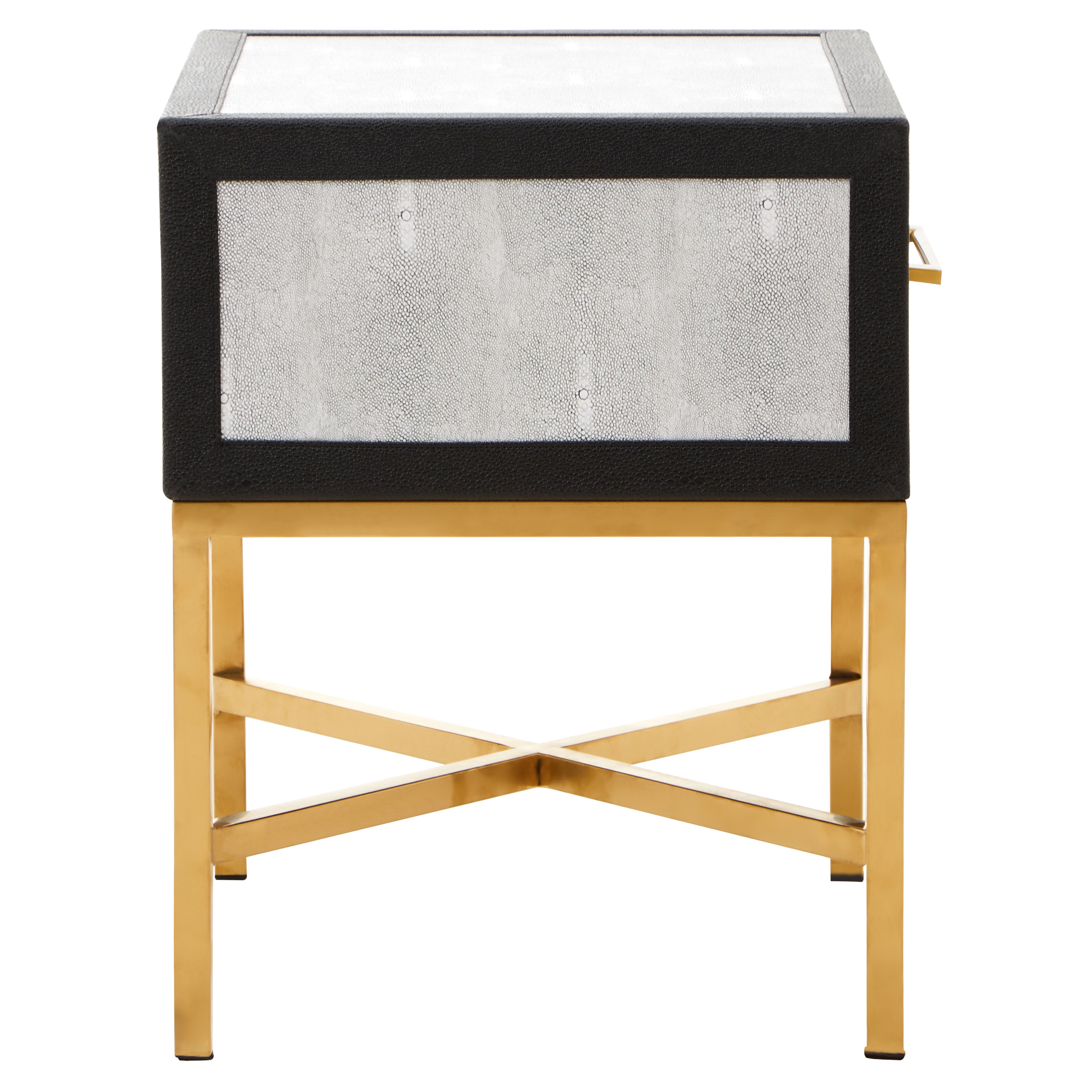 Murano Grey Shagreen & Gold Side Table | 1 Drawer